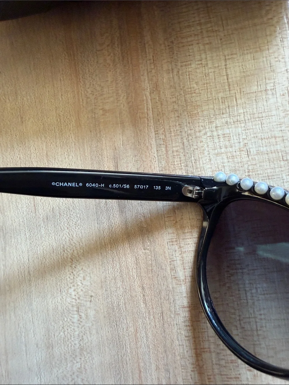 CHANEL Black Pearl-Trim Cat Eye Sunglasses